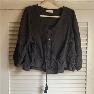 Lucky Brand Charcoal Eyelet Blouse